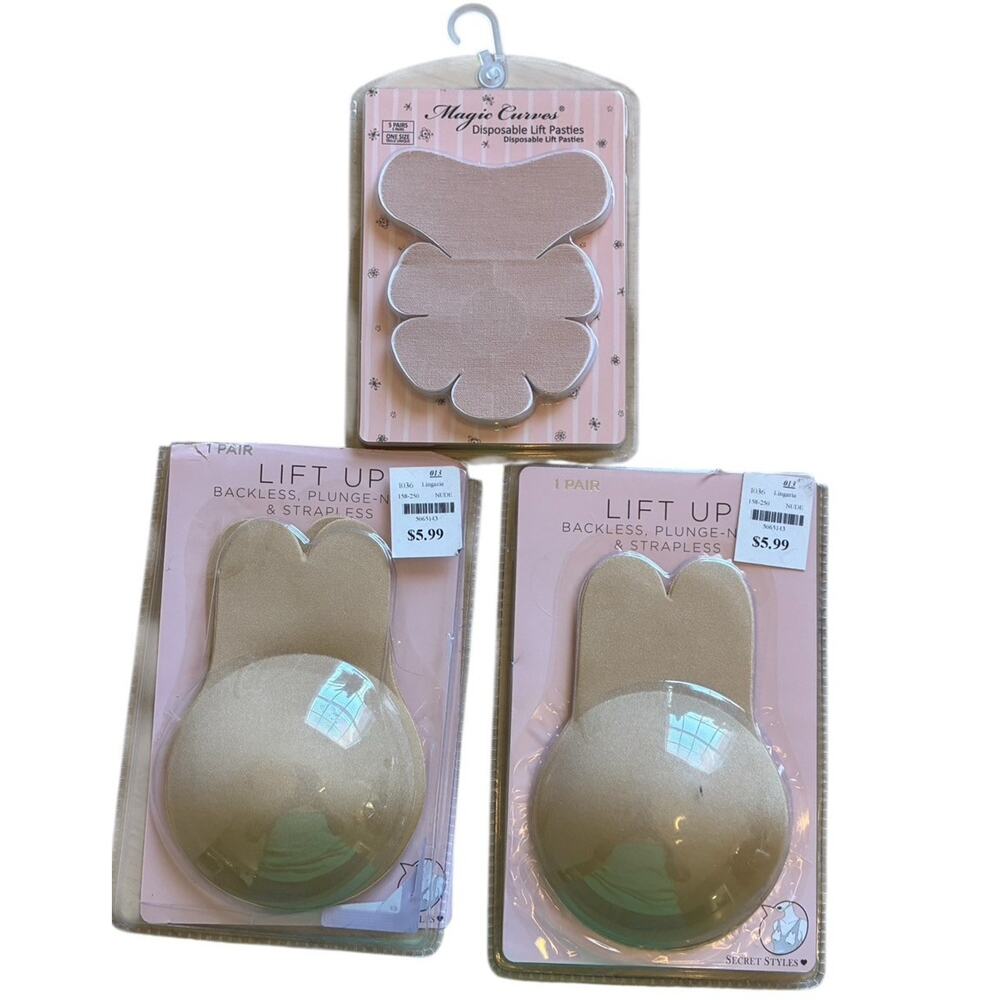 Lot 3 Adhesive Breast Lift Pasties Bunny Bras Nude backless, strapless, Sexy